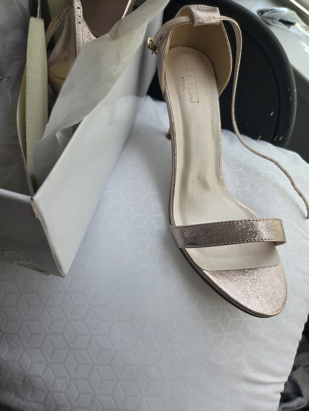 David's Bridal Metallic Gold Ankle-Strap Heel